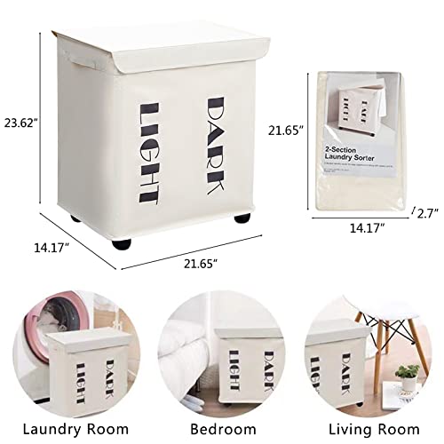 ParkNbuy 2 Section Laundry Hamper with Wheels and Lid,Large Laundry Basket on Wheels with Handle,Oxford Cloth Hamper on Wheels for Family Room Clothing Toys