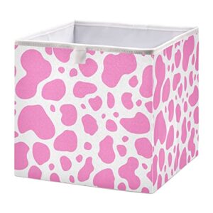xigua pink cow print cube storage bins organizer - 11x11x11 inch foldable fabric storage baskets with dual handles for closet room storage room shelves (1pack)