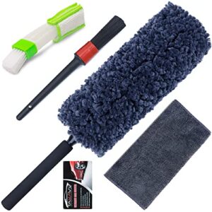 car duster kit, ultra soft microfiber duster with storage bag, unbreakable handle, lint & scratch free, exterior or interior use, pollen remover, best car accessories for cleaning dasboard suv home