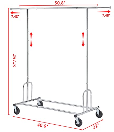 Tajsoon Heavy Duty Clothes Rack,Foldable Garment Rack,Freestanding Commercial Clothing Rack,Adjustable Rolling Clothes Organizer With Wheels And Bottom Storage Display Shelf,Metal,Stackable,Chrome…