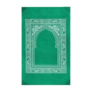 muslim prayer rug soft namaz sajadah travel prayer mat with compass water resistant praying carpet for ramadan, light green