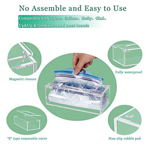 Ziplock Bag Organizer for Drawer, Baggie Organizer for Kitchen Plastic Bag Storage, Sandwich Freezer Snack Organizer Box for Ziploc Hefty Quart Slider Bags, 4 Separate Clear Acrylic Containers