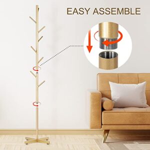 ZOZOE Coat Rack, Metal Coat Rack Freestanding with 8 Hooks, Coat Rack Stand Easy to Assemble, Coat Tree Suitable for Hanging Clothes, Bags, Hats, Accessories (Golden)