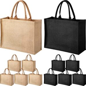 12 pack burlap tote bag large jute tote bags with handles blank burlap reusable grocery bags water resistant for bridesmaid gift travel shopping diy crafts bags,jute black, 15.4x12.2x5.9 inches