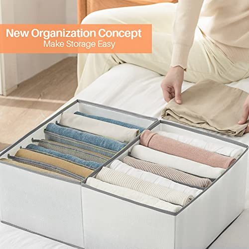EASEVE 2 Pack Wardrobe Closet Organizer and Storage for Clothes - 7 Grids Foldable Drawer Dividers Organizers for Jeans | Pants | Shirts | Leggings, Stackable Clothing Bins for Closets Organization