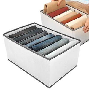 easeve 2 pack wardrobe closet organizer and storage for clothes - 7 grids foldable drawer dividers organizers for jeans | pants | shirts | leggings, stackable clothing bins for closets organization
