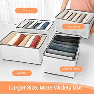 EASEVE 2 Pack Wardrobe Closet Organizer and Storage for Clothes - 7 Grids Foldable Drawer Dividers Organizers for Jeans | Pants | Shirts | Leggings, Stackable Clothing Bins for Closets Organization