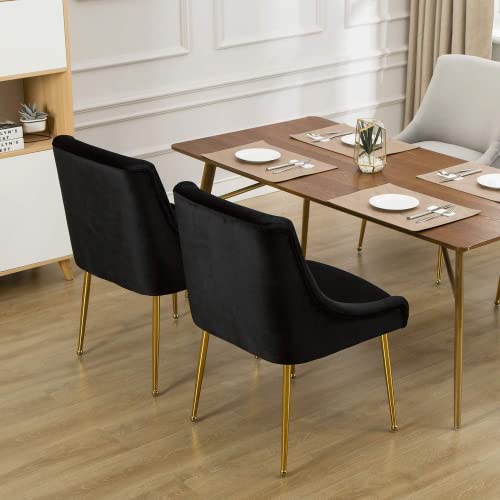 ZHENGHAO Black Dining Chairs Set of 6, Upholstered Dining Room Chairs with Gold Legs Modern Velvet Accent Chairs for Black pc 6pc