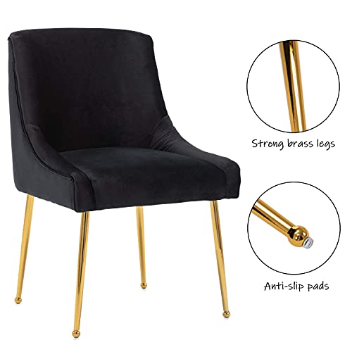 ZHENGHAO Black Dining Chairs Set of 6, Upholstered Dining Room Chairs with Gold Legs Modern Velvet Accent Chairs for Black pc 6pc