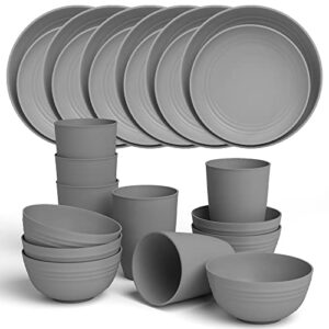 kewoo plastic dinnerware sets for 6,unbreakable lightweight reusable dinnerware set for camping,kitchen,outdoor,rv (24pcs)