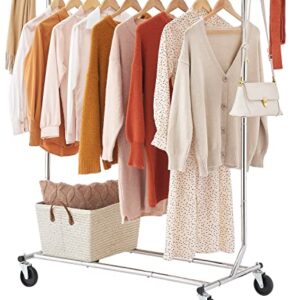 Tajsoon Heavy Duty Foldable Clothes Rack,Collapsible Garment Rack,Commercial Clothes Organizer With Wheels,Bottom Storage Display Shelf,Rolling Clothes Rack for Hanging Clothe,Portable Clothes Hanger