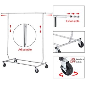 Tajsoon Heavy Duty Foldable Clothes Rack,Collapsible Garment Rack,Commercial Clothes Organizer With Wheels,Bottom Storage Display Shelf,Rolling Clothes Rack for Hanging Clothe,Portable Clothes Hanger