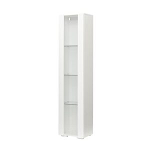 SSLine Modern LED Display Cabinet with Door and 4 Glass Shelves 67" Tall Curio Storage Cabinet Bookcase with LED Light Stylish White Wood Utility Locker Cabinet for Home Office