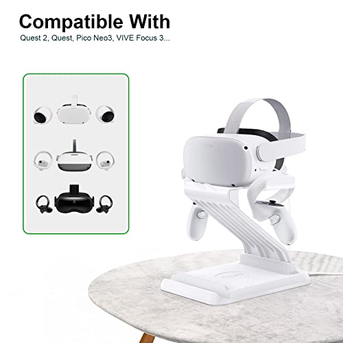 CNBEYOUNG Charging Dock Station Compatible with Quest 2 Quest 3 Apple Vision Pro, VR Headset Display Stand&Controller Holder with Wireless Charger Compatible with iPhone Apple Watch Airpods Series