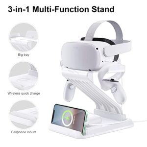 CNBEYOUNG Charging Dock Station Compatible with Quest 2 Quest 3 Apple Vision Pro, VR Headset Display Stand&Controller Holder with Wireless Charger Compatible with iPhone Apple Watch Airpods Series