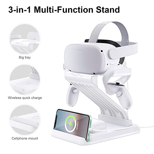 CNBEYOUNG Charging Dock Station Compatible with Quest 2 Quest 3 Apple Vision Pro, VR Headset Display Stand&Controller Holder with Wireless Charger Compatible with iPhone Apple Watch Airpods Series