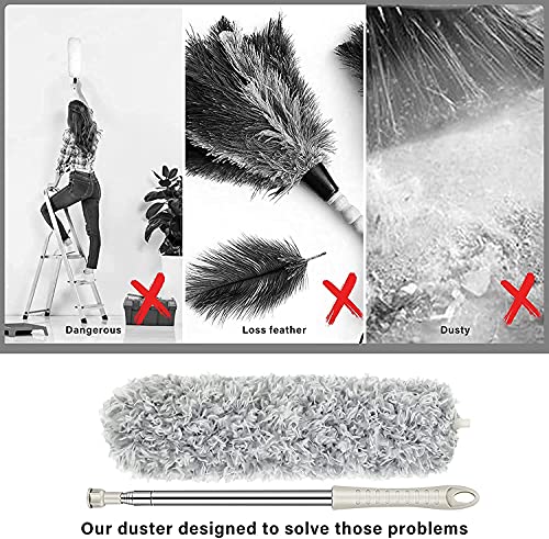 Acalu Feather Dusters for Cleaning Tool,100" Duster with Extension Pole Extendable Bendable Cobweb Telescoping Long Dusters for High Ceiling Fan, Furniture,Blinds, Vents, Cars