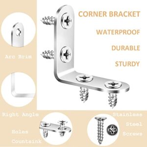 16PCS L Brackets Corner Braces Pndbnq 304 Stainless Steel 90 Degree Right Angle Brackets Waterproof Metal Shelf Support Brackets for DIY Wood Frame Wall Cabinet Furniture L Fastners with 64pcs Screws