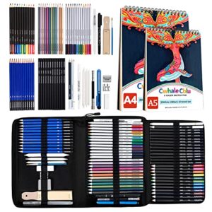 77 pack drawing sets art kit, pro drawing supplies with 8x11inch 3-color sketch book,include colored, graphite, charcoal, watercolor & metallic pencil, art pencil set for kids artists beginners