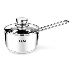 tiilan sauce pan, saucepan with lid - milk pan for family, kids, couple - 18/8 stainless steel - 1.5 quart/1.7 liter, silver