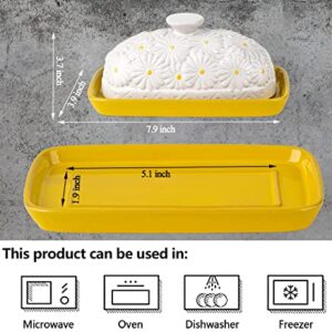 Ceramic Butter Dish With Lid For Countertop Daisy Butter Keeper Butter Container Large Butter Holder Butter Tray Covered Butter Dish Butter Dishes With Lid Butter Storage Butter Holder For Counter