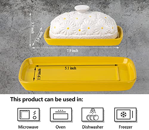 Ceramic Butter Dish With Lid For Countertop Daisy Butter Keeper Butter Container Large Butter Holder Butter Tray Covered Butter Dish Butter Dishes With Lid Butter Storage Butter Holder For Counter