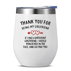 valentines day gifts for her, happy birthday gifts for girlfriend, anniversary romantic gifts for her, funny christmas gifts for girlfriend from boyfriend - 12 oz stemless wine tumbler with lid