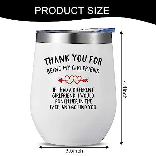 Valentines Day Gifts for Her, Happy Birthday Gifts for Girlfriend, Anniversary Romantic Gifts for Her, Funny Christmas Gifts for Girlfriend from Boyfriend - 12 oz Stemless Wine Tumbler with Lid