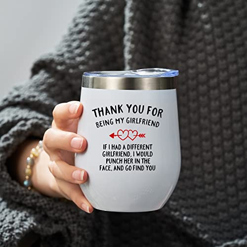 Valentines Day Gifts for Her, Happy Birthday Gifts for Girlfriend, Anniversary Romantic Gifts for Her, Funny Christmas Gifts for Girlfriend from Boyfriend - 12 oz Stemless Wine Tumbler with Lid