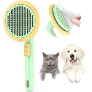 cat brush for shedding - cat grooming brush cat brushes for indoor cats self cleaning pet sicker brush dog brush for long or short hairs easy removes mats, tangles loose undercoat hairs(green)