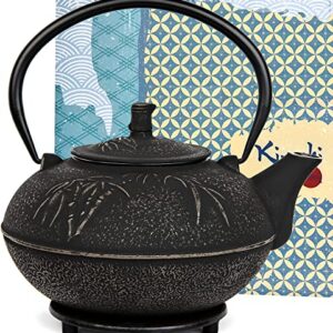 XXL Cast Iron Teapot Xtra Large Capacity 85Oz/2500ml with Trivet and Loose Leaf Tea Infuser, Large Cast Iron Teapot Kettle Stovetop Safe. Tetsubin Coated with Enamel Interior - Big Teapot Black