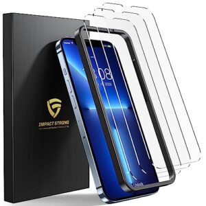 impactstrong shatterproof tempered glass screen protector for iphone 14 plus/iphone 13 pro max [bubble free] [9h hardness] [full coverage] case friendly, 6.7 inch (3-pack)