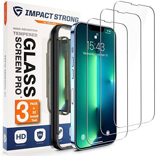 ImpactStrong Shatterproof Tempered Glass Screen Protector for iPhone 14 Plus/iPhone 13 Pro Max [Bubble Free] [9H Hardness] [Full Coverage] Case Friendly, 6.7 Inch (3-Pack)