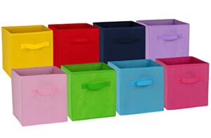 klozenet 11 inch cube storage bins 8-pack, multi colored kids storage cubes, for home, kids room, nursery and playroom, closet and toys organization,/ toy storage bins (colorful)
