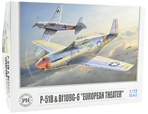 Premium Hobbies P-51B & Bf109 G-6 "European Theater" 1:72 Plastic Model Airplane Kit Twin Pack 138V