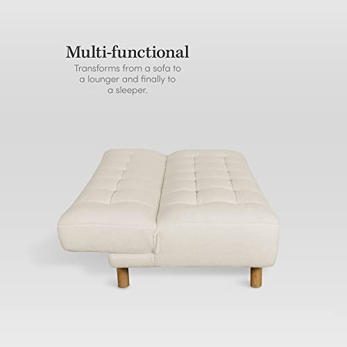 eLuxurySupply Modern Plush Futon Couch - Tufted Fabric Sofa Bed with Soft Cushions and Wide Backrest - Multi-Functional with Button Tufting Details on The Back and Seat - Cream