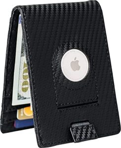 hayvenhurst airtag wallet - minimalist slim front pocket wallet - genuine leather cash & credit card - bifold wallet for airtag gps tracker (black)