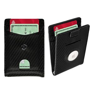 Hayvenhurst AirTag Wallet - Minimalist Slim Front Pocket Wallet - Genuine Leather Cash & Credit Card - Bifold Wallet for AirTag GPS Tracker (Black)