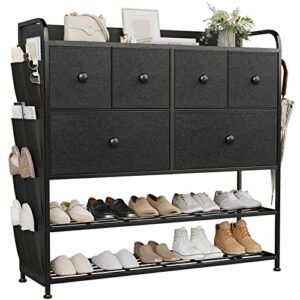 reahome black dresser for bedroom 6 fabric drawer dresser with 2-tier storage shelf chest of drawers closets large dresser organizer tower for living room hallway entryway closets (black gray)