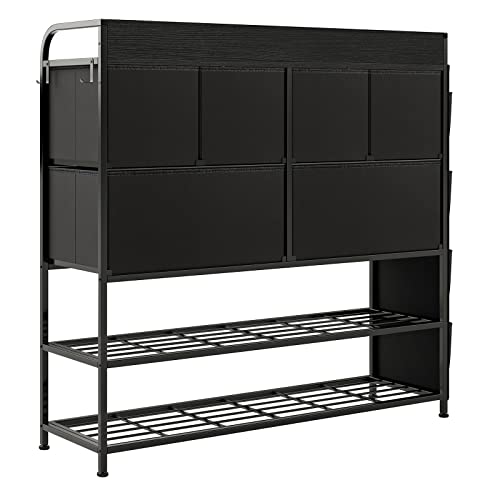 REAHOME Black Dresser for Bedroom 6 Fabric Drawer Dresser with 2-Tier Storage Shelf Chest of Drawers Closets Large Dresser Organizer Tower for Living Room Hallway Entryway Closets (Black Gray)