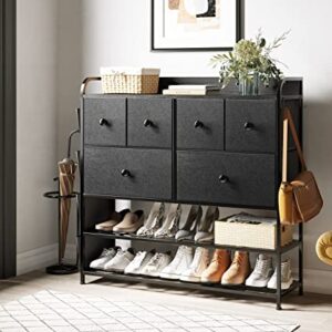 REAHOME Black Dresser for Bedroom 6 Fabric Drawer Dresser with 2-Tier Storage Shelf Chest of Drawers Closets Large Dresser Organizer Tower for Living Room Hallway Entryway Closets (Black Gray)