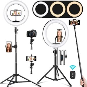 phone holder, 10.2" selfie ring light with 65" adjustable tripod stand, dimmable led ring light kit for tiktok/youtube/makeup/photography,selfie stick and ring light 2 in 1