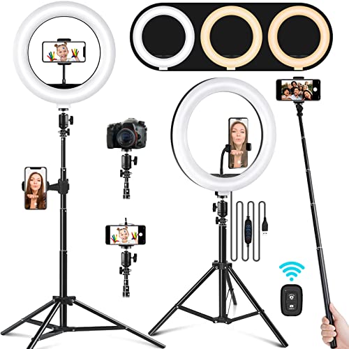 Phone Holder, 10.2" Selfie Ring Light with 65" Adjustable Tripod Stand, Dimmable LED Ring Light Kit for Tiktok/YouTube/Makeup/Photography,Selfie Stick and Ring Light 2 in 1