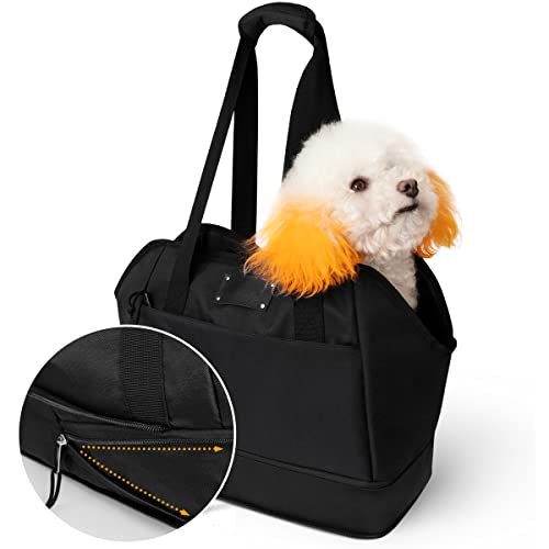 FURHAB Expandable Dog Carrier Purse Cat Soft-Sided Carriers Bag for Small Puppy Medium Kitten with Pockets Portable Stylish Pet Travel Handbag with Safety Tether Multipurpose Tote Bag, Black