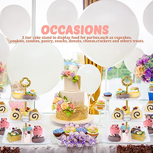 Gandeer 6 Sets of 3 Tier Plastic Cupcake Stand, White Plastic Tiered Serving Stand for Cupcake Stands for Dessert Table Mini Cake Fruit Snack Square Dessert Display Trays for Wedding Birthday