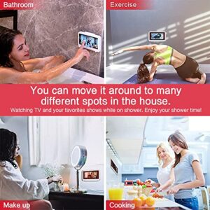 REALHOOK Shower Phone Holder Waterproof Anti-Fog Touch Screen Shower Accessories Wall Mount Phone Holder for Shower Bathroom Mirror Bathtub Kitchen for 4" - 7" Cell Phones 360 Rotating (White)