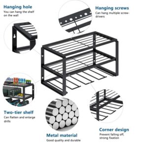 Yimeka Cordless Power Tool Storage Rack Drill Rack, Heavy Duty Floating Tool Rack, Metal Wall Mount Storage Rack, Tool Organization, with Hanging Slots and Screwdriver Holder for Garage, Home