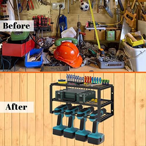 Yimeka Cordless Power Tool Storage Rack Drill Rack, Heavy Duty Floating Tool Rack, Metal Wall Mount Storage Rack, Tool Organization, with Hanging Slots and Screwdriver Holder for Garage, Home