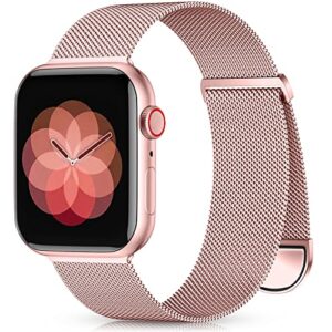 zedoli compatible with apple watch band 38mm 40mm 41mm 42mm 44mm 45mm 49mm iwatch bands se ultra series 8 7 6 5 4 3 2 1 for women men, stainless steel magnetic mesh loop metal strap, rose pink gold