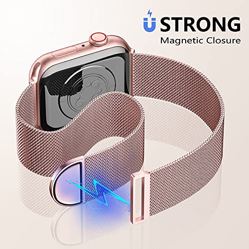 Zedoli Compatible with Apple Watch Band 38mm 40mm 41mm 42mm 44mm 45mm 49mm iWatch Bands SE Ultra Series 8 7 6 5 4 3 2 1 for Women Men, Stainless Steel Magnetic Mesh Loop Metal Strap, Rose Pink Gold